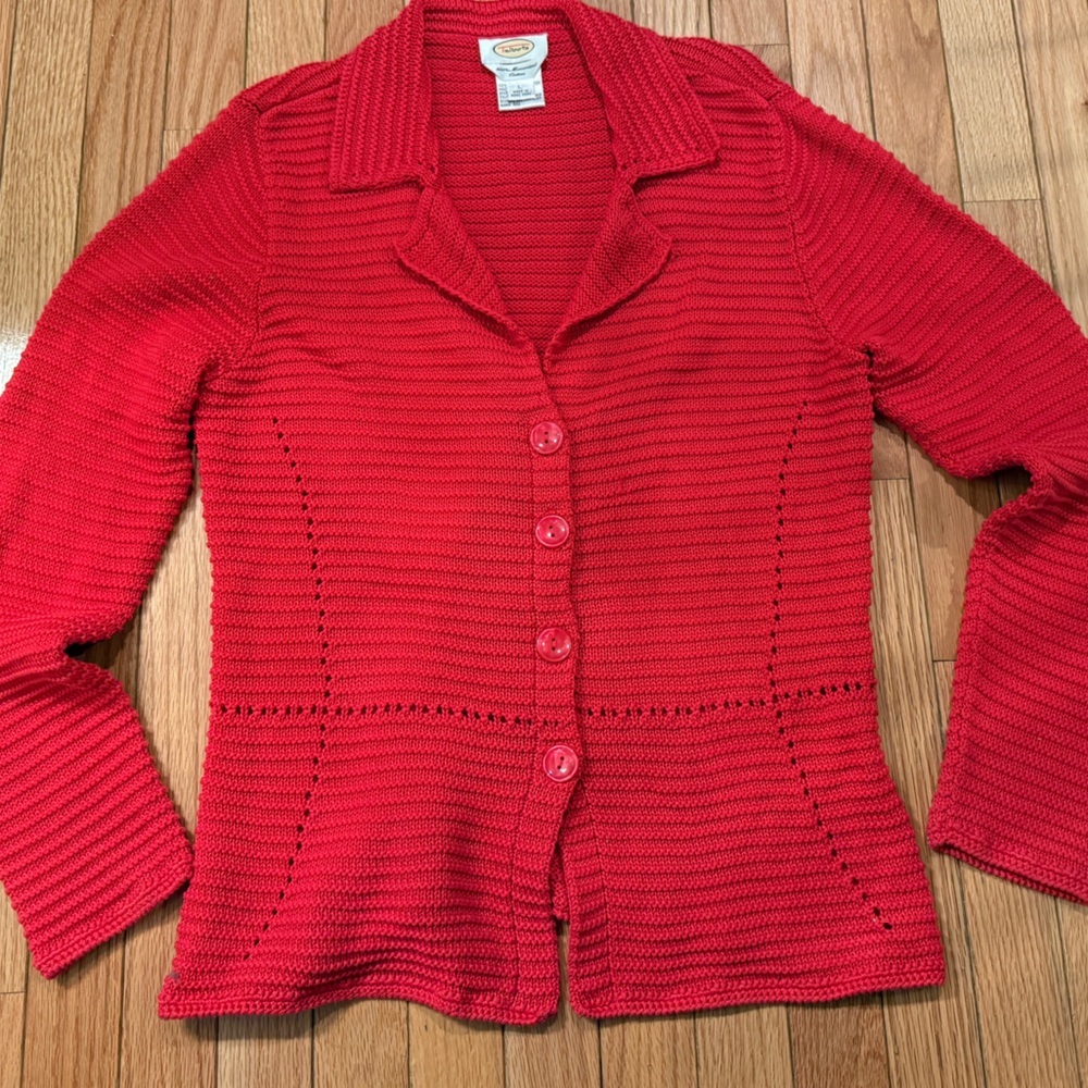 VTG Talbots Mercerized Cotton Women's Red Button-Up Sweater
